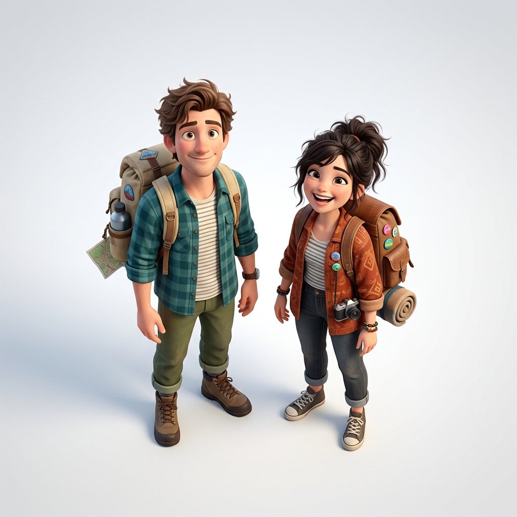 Two wanderers with backpacks at a campsite