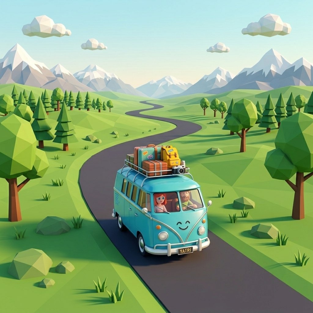 A van on an open highway at dusk