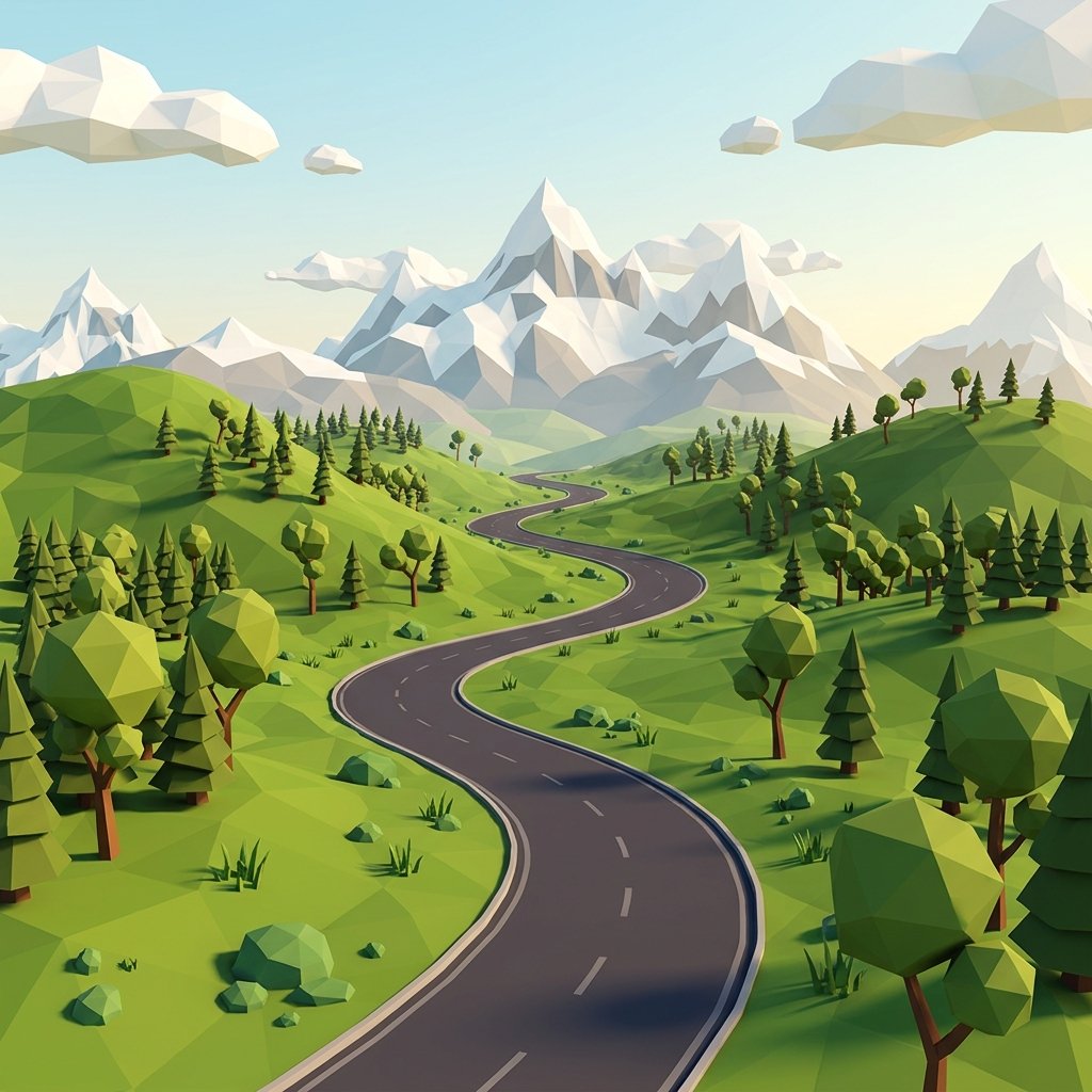 Green hills rising toward snow peaks
