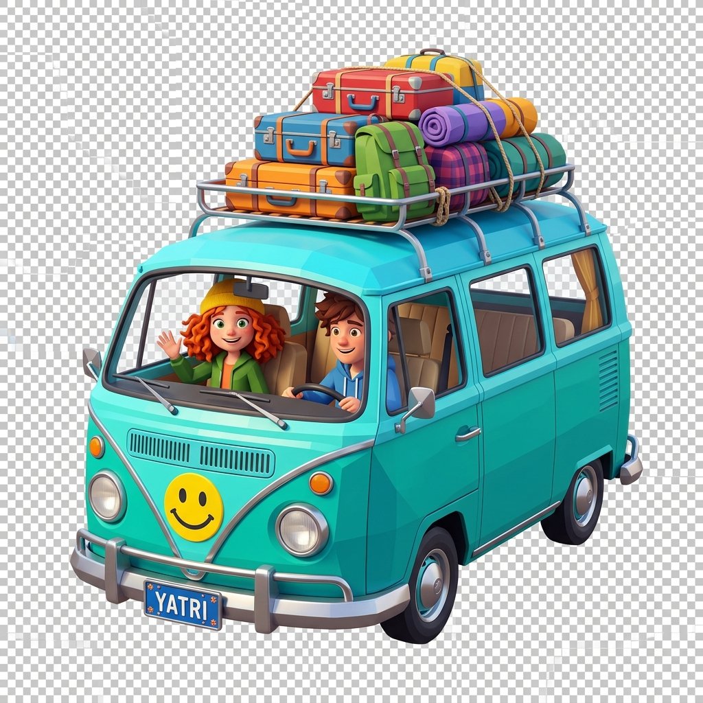 The van parked in the rain among tea hills